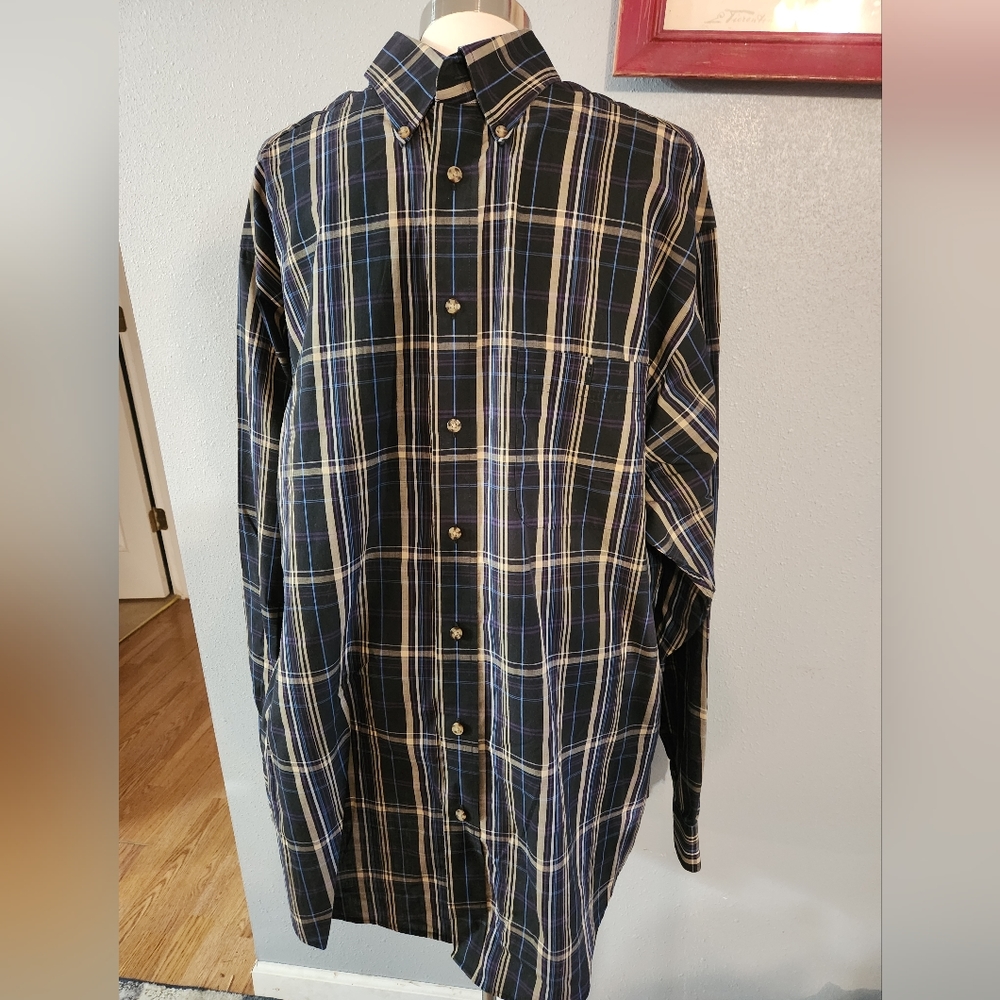 XL Tall Roundtree & Yorke Men's Long Sleeve Plaid Shirt Button Down